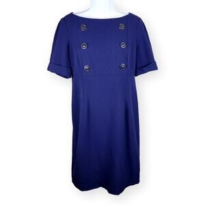 EVAN PICONE Navy Blue Button Short Sleeve Dress 8